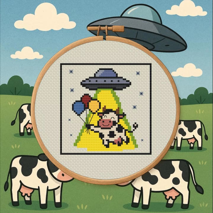 Cow Abduction – UFO Alien cross-stitch pattern preview