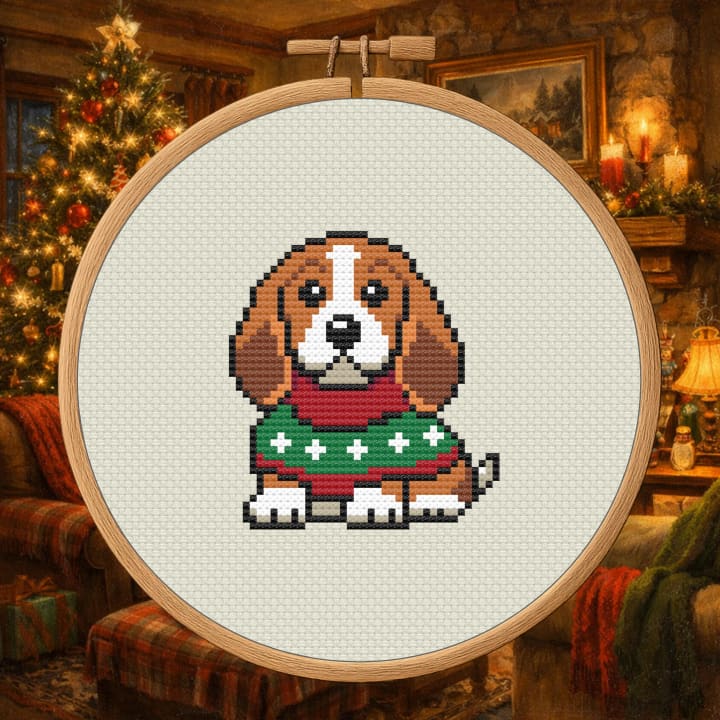 Cozy Christmas Hound – Holiday Dog cross-stitch pattern preview