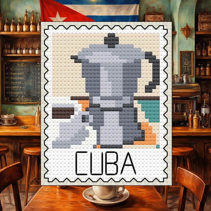 Cuba Postage Stamp – Cuban Coffee cross-stitch pattern preview