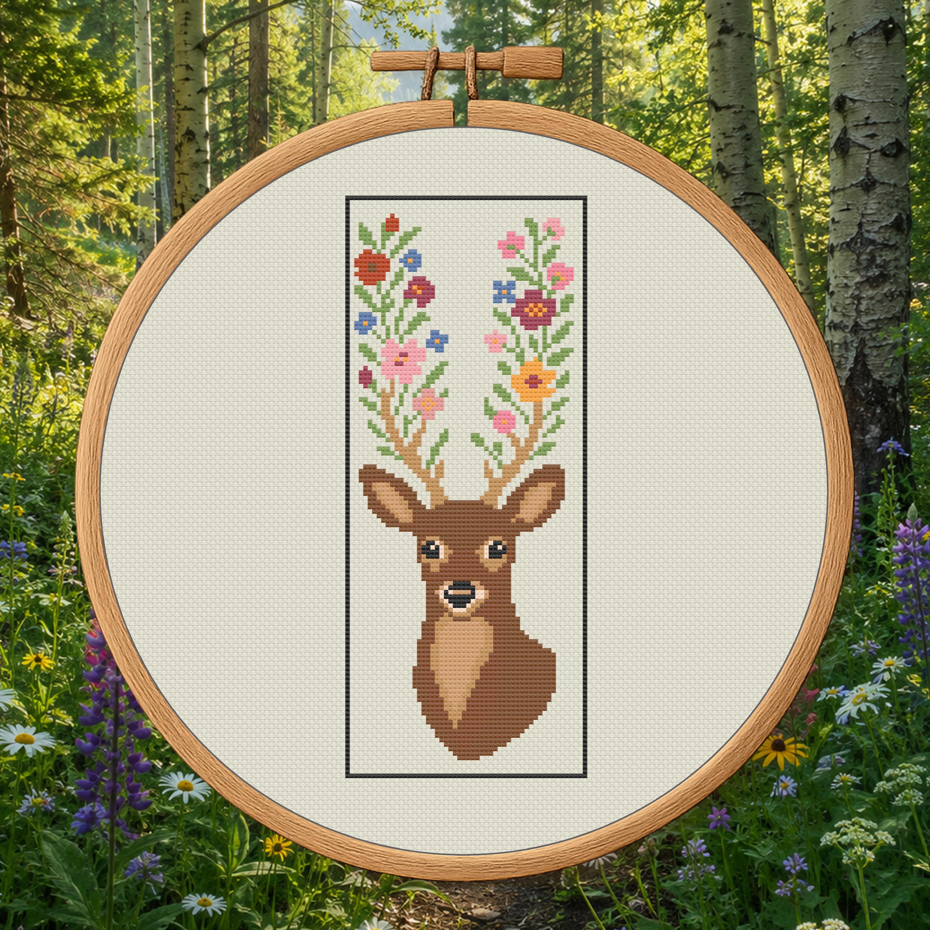 Deer Bookmark Cross Stitch Pattern PDF - Woodland Animal cross-stitch pattern preview