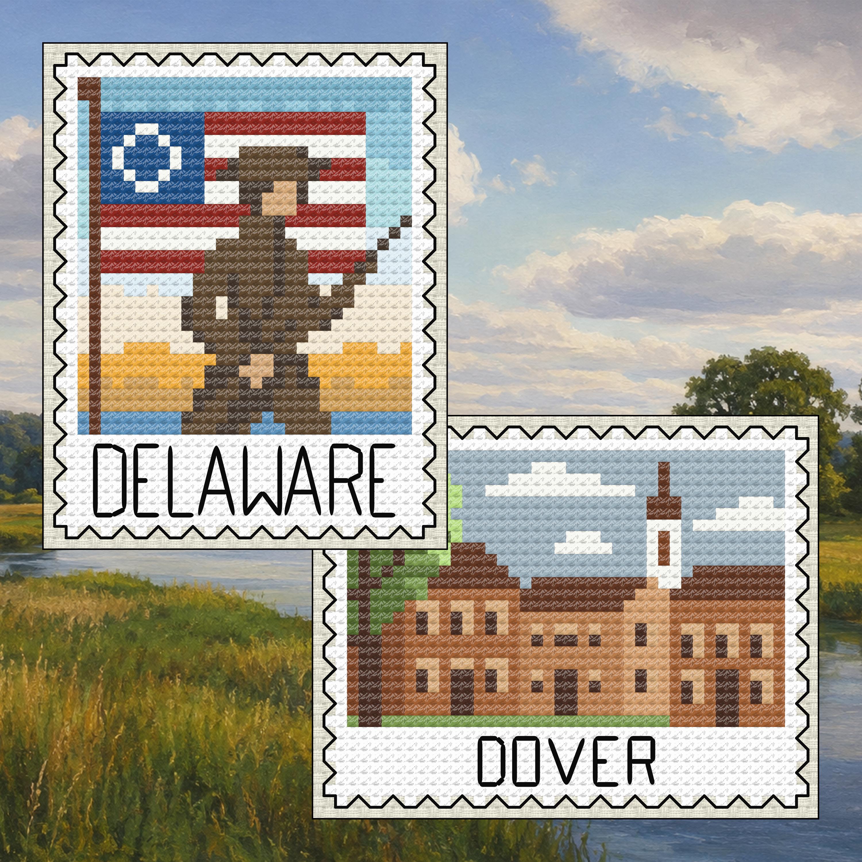 Delaware Cross Stitch Pattern Bundle: Delaware First State Stamp + Dover Capitol Set cross-stitch pattern preview