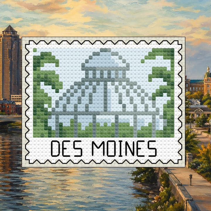 Des Moines Stamp - Iowa Capitol cross-stitch pattern preview