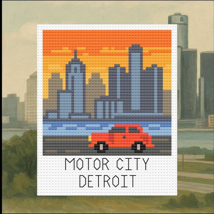 Detroit: Motor City Travel Snapshot cross-stitch pattern preview