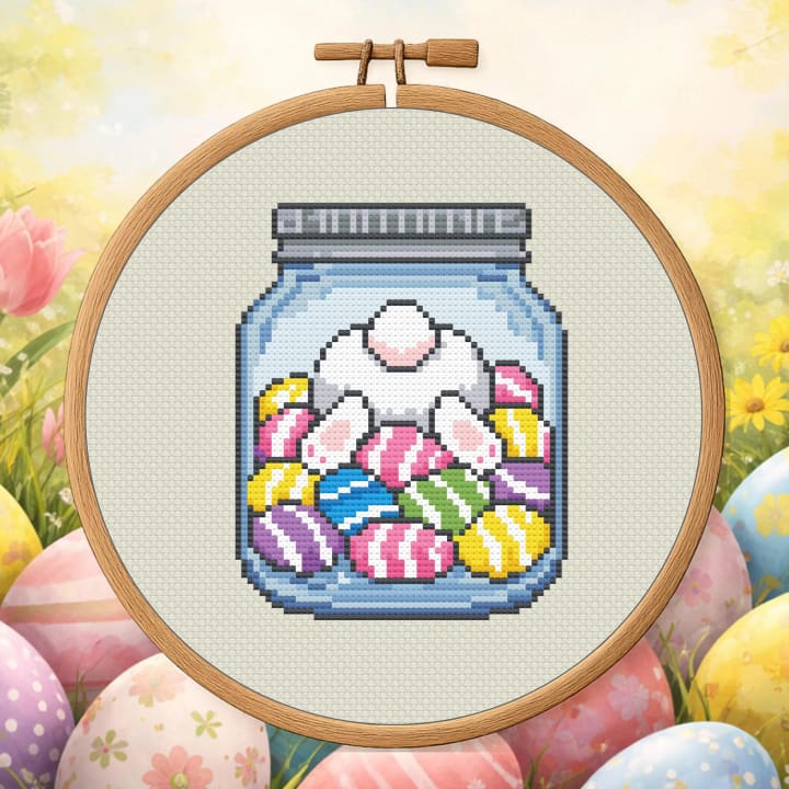 Easter Bunny & Colorful Eggs cross-stitch pattern preview
