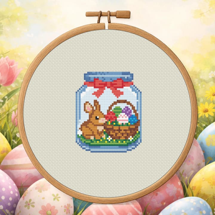 Easter Jar – Bunny & Basket cross-stitch pattern preview