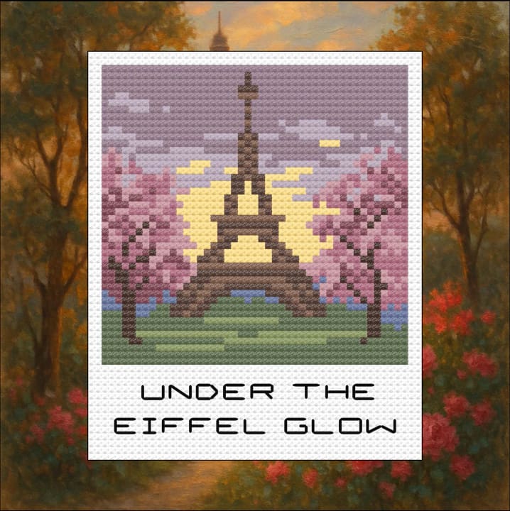 Eiffel Tower: Paris Twilight Travel Snapshot cross-stitch pattern preview