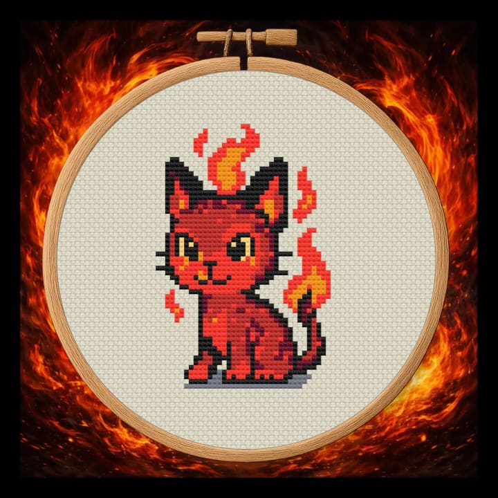 Elemental Cat – Fire Spirit cross-stitch pattern preview