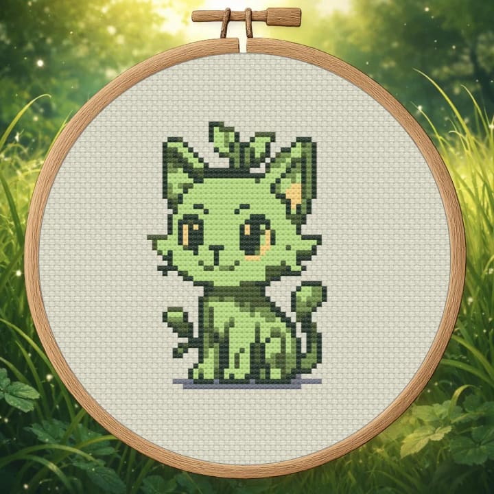 Elemental Cat – Grass Spirit cross-stitch pattern preview