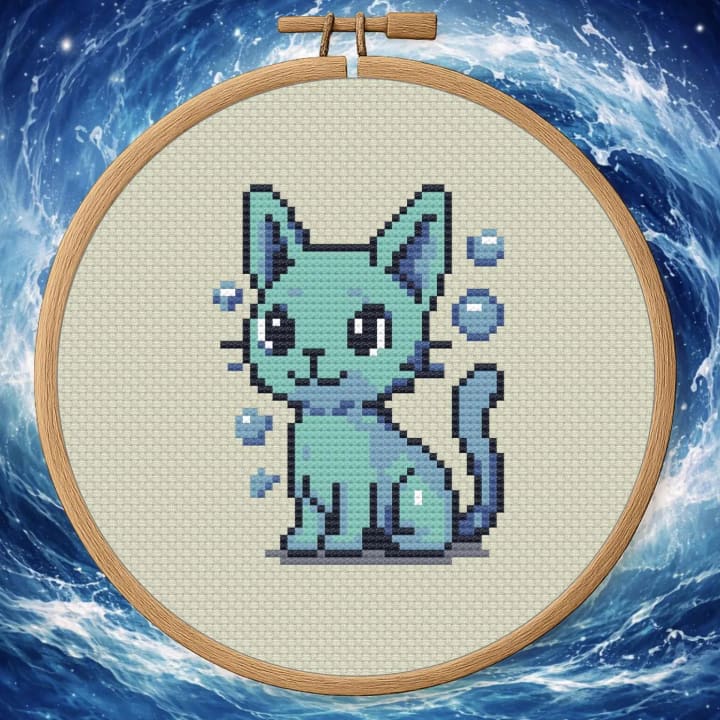 Elemental Cat – Water Spirit cross-stitch pattern preview
