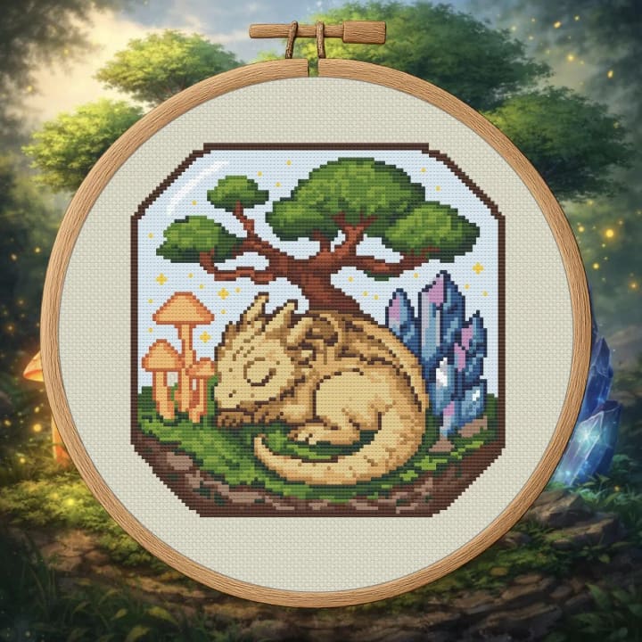 Enchanted Dragon – Fantasy Dragon Habitat cross-stitch pattern preview
