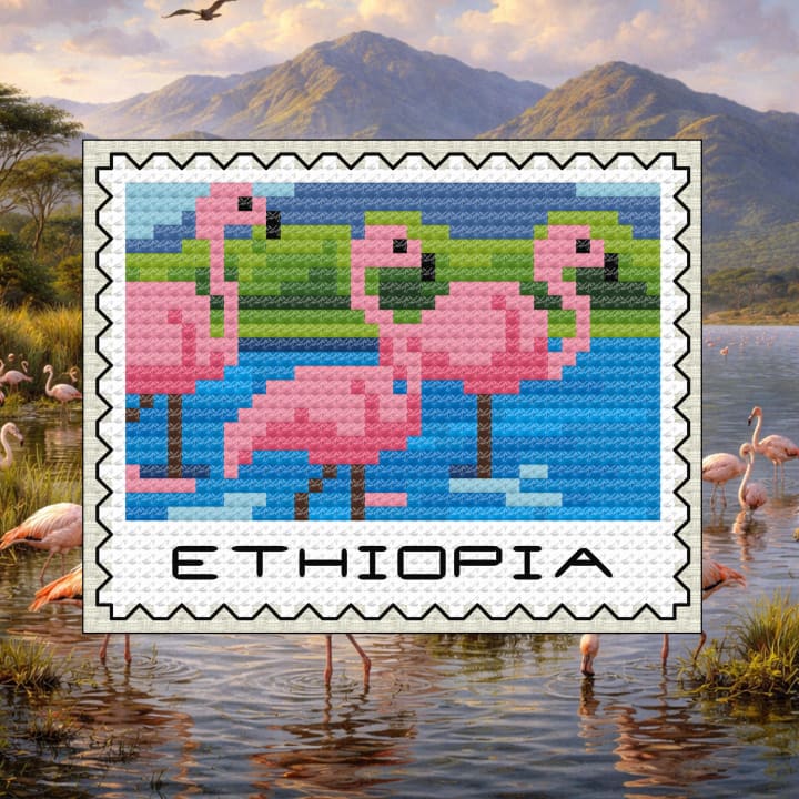 Ethiopia (Flamingos) Postage Stamp - Africa cross-stitch pattern preview