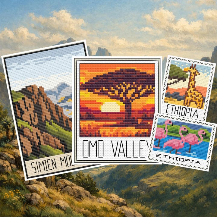 Ethiopia Travel: Wildlife & Landscapes cross-stitch pattern preview