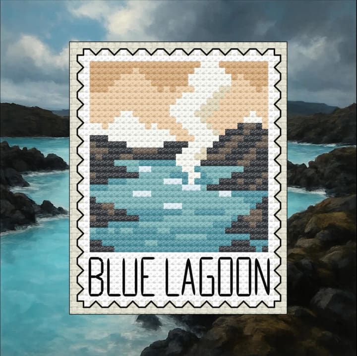 Europe Stamps – Iceland (Blue Lagoon) cross-stitch pattern preview