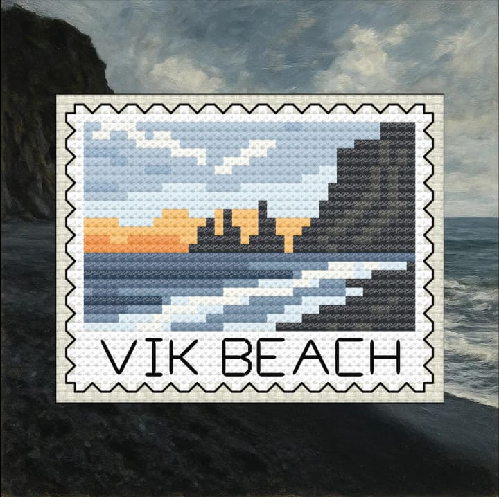 Europe Stamps – Iceland (Vík Volcanic Beach) cross-stitch pattern preview