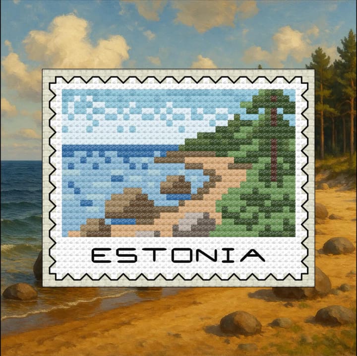 European Stamp Collection – Estonia Lahemaa National Park cross-stitch pattern preview
