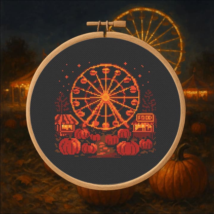 Fall Carnival – Autumn Ferris Wheel cross-stitch pattern preview