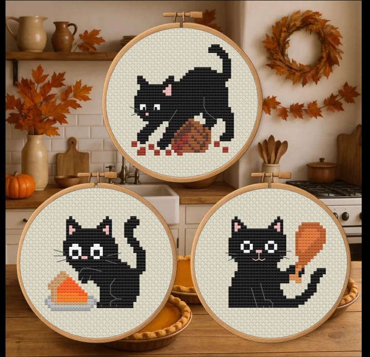 Fall Cats Bundle: Autumn Food Trio cross-stitch pattern preview