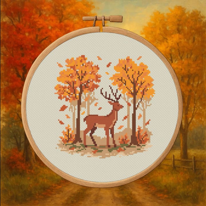 Fall Forest Beauty – Autumn Deer cross-stitch pattern preview
