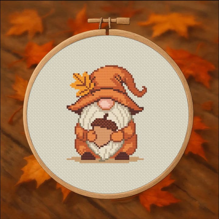 Fall Forest Gnome – Seasonal Cross Stitch cross-stitch pattern preview