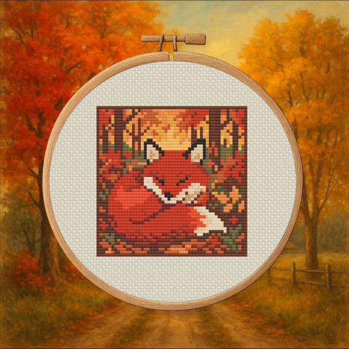 Fall Sleeping Fox – Autumn cross-stitch pattern preview