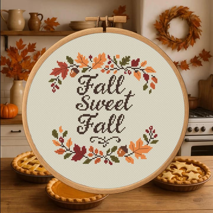 Fall Sweet Fall: Autumn Welcome Sign cross-stitch pattern preview