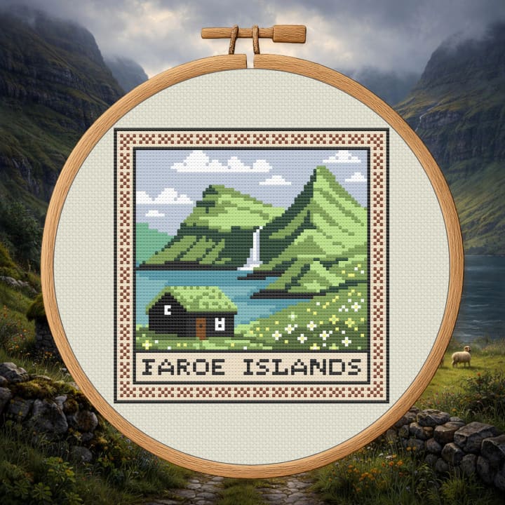Faroe Islands Landscape – Nordic Travel cross-stitch pattern preview