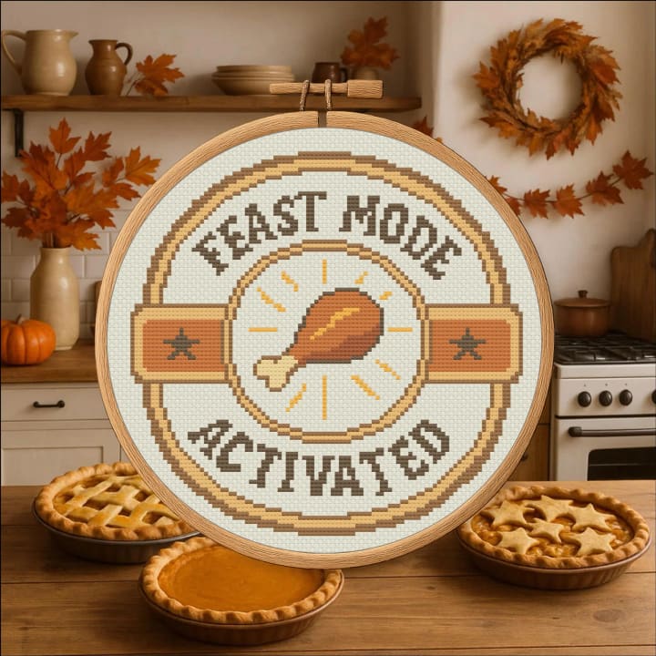 Feast Mode Activated - Funny Turkey Leg cross-stitch pattern preview