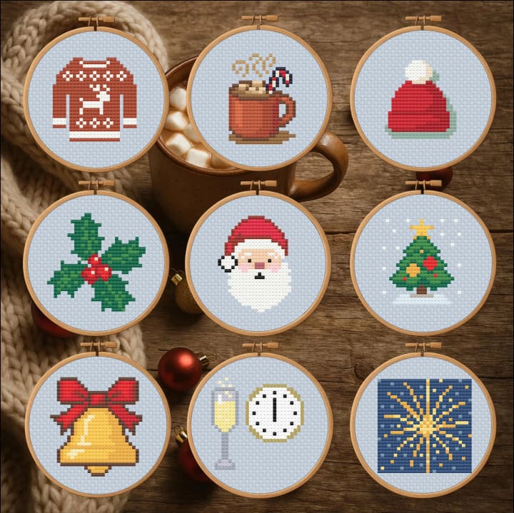 Festive Finale Collection – 9s – Christmas & New Year Bundle cross-stitch pattern preview
