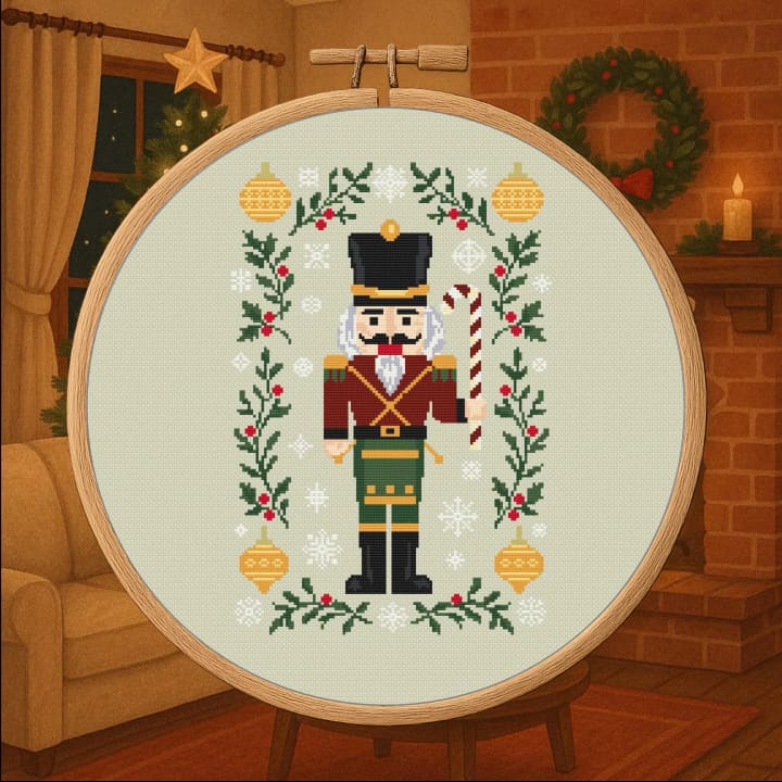 Festive Nutcracker – Christmas Nutcracker cross-stitch pattern preview