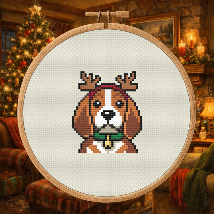 Festive Reindeer Hound – Reindeer Antlers Dog cross-stitch pattern preview