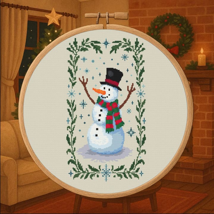 Festive Snowman – Winter Jolly Snowman cross-stitch pattern preview