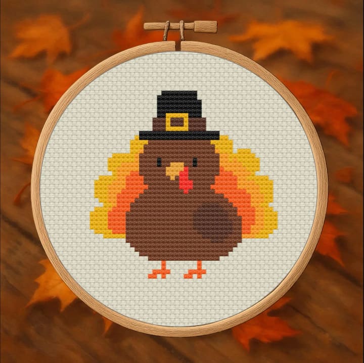 Festive Turkey Time – Thanksgiving cross-stitch pattern preview