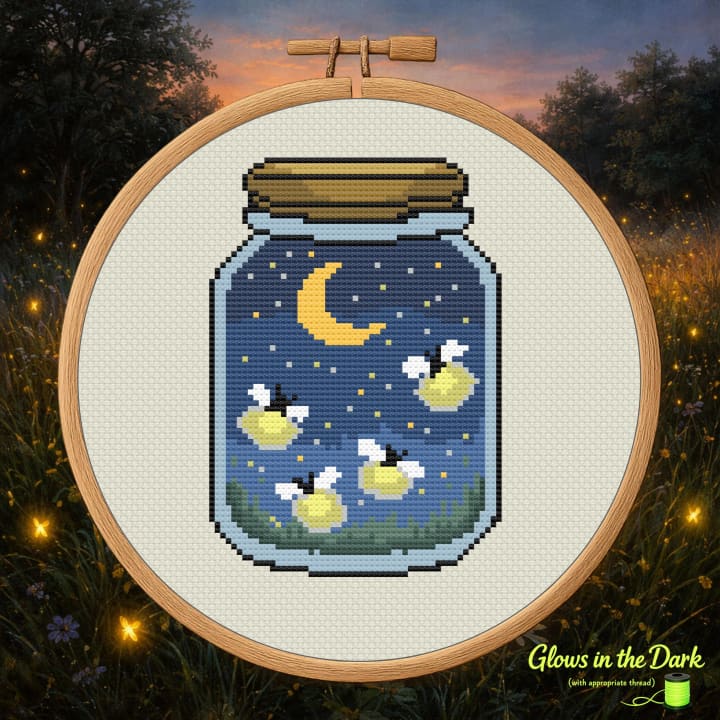 Fireflies in a Jar – Summer Night Mason Jar cross-stitch pattern preview