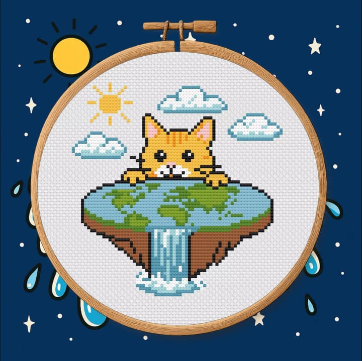Flat Earth Cat – Orange Cat cross-stitch pattern preview