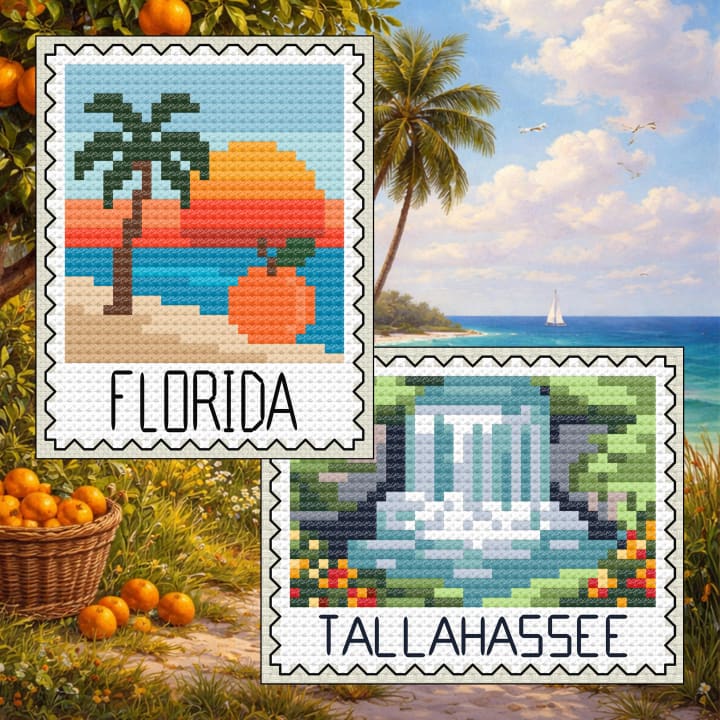 Florida Stamp – Orange & Tallahassee cross-stitch pattern preview