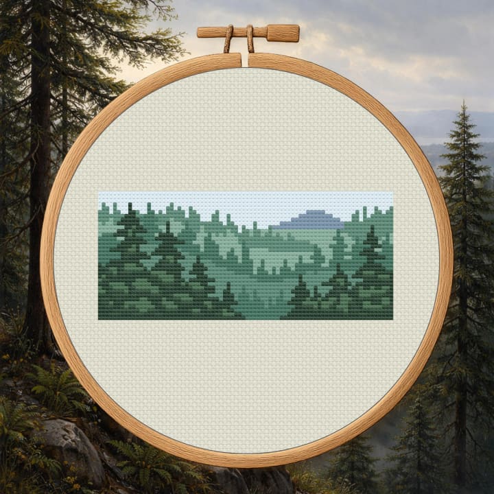 Forest Scene – Pacific Northwest – Minimalist Forest Landscape cross-stitch pattern preview
