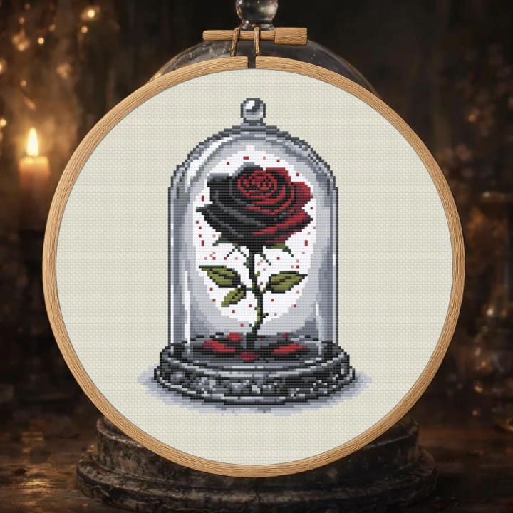 Forever in Bloom – Enchanted Rose Under Glass cross-stitch pattern preview