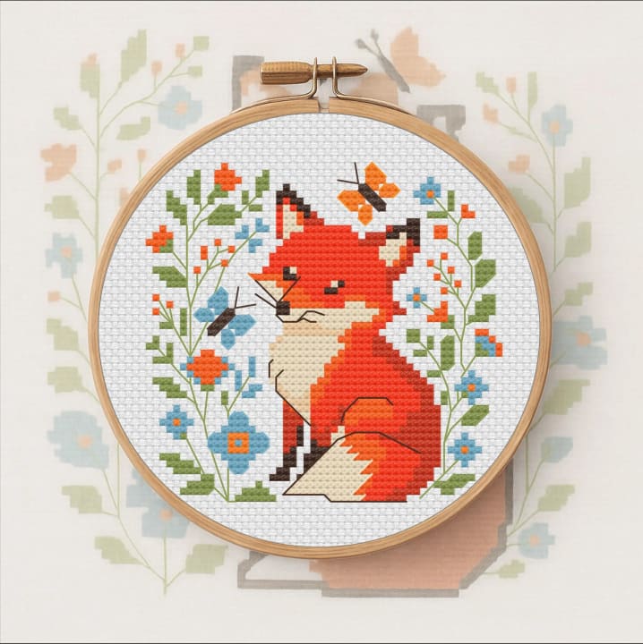 Fox & Flora – Woodland Fox – Forest Animal cross-stitch pattern preview