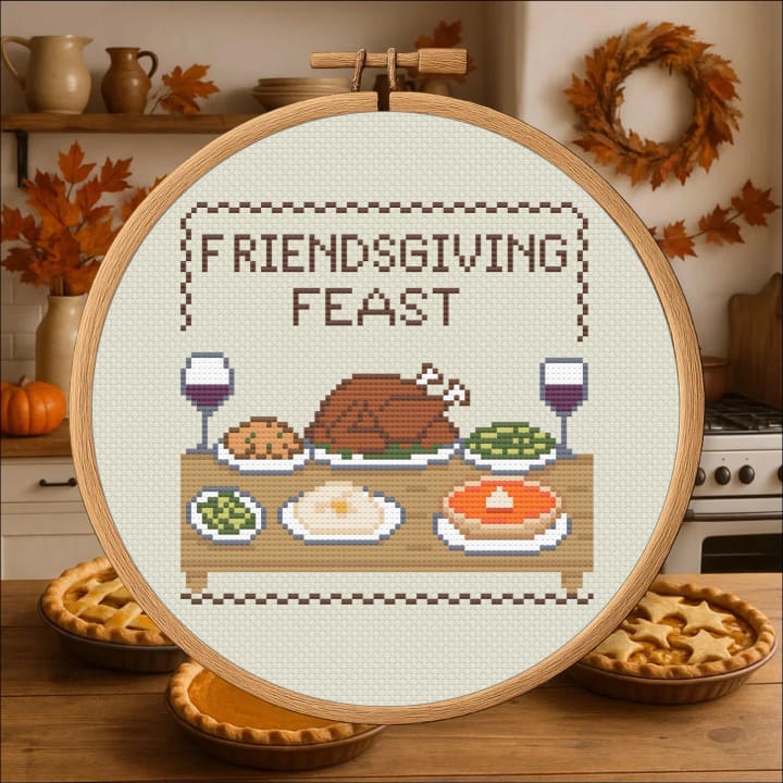 Friendsgiving Feast – Thanksgiving cross-stitch pattern preview