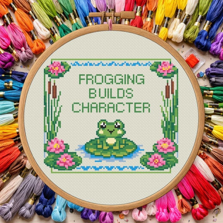 Frogging: A Stitcher’s Rite of Passage – Funny Frog cross-stitch pattern preview