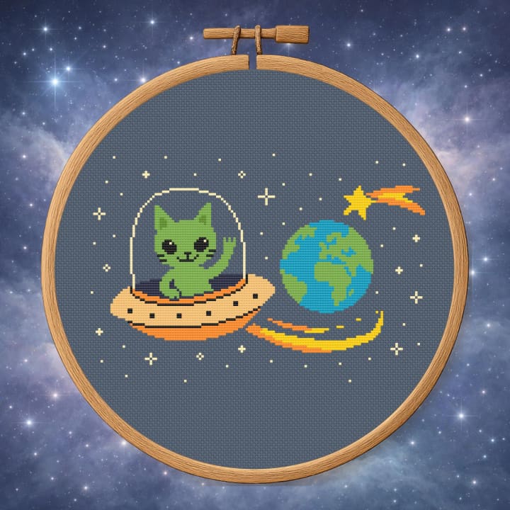 Galactic Cat Adventure – Space Cat cross-stitch pattern preview