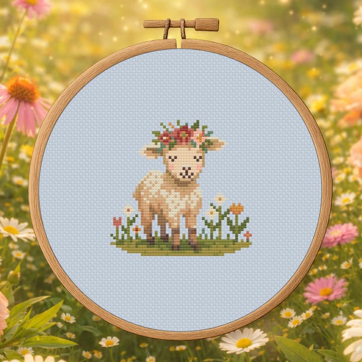 Gentle Easter Lamb – Cute Lamb cross-stitch pattern preview