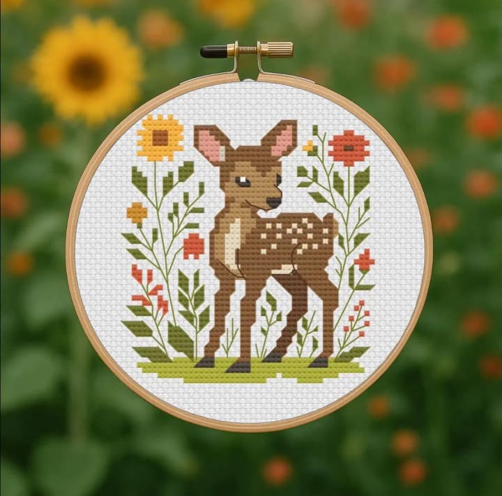 Gentle Stitches in the Wild – Woodland Deer – Forest Animal cross-stitch pattern preview