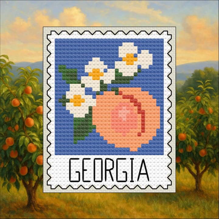 Georgia Peach: US State Stamp cross-stitch pattern preview