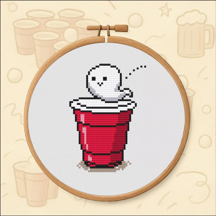Ghostly Beer Pong – Halloween cross-stitch pattern preview
