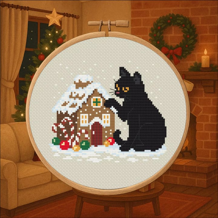 Gingerbread Bandit – Christmas Mischief Makers Black Cat cross-stitch pattern preview