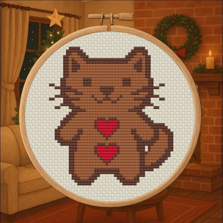 Gingerbread Cat – Holiday cross-stitch pattern preview