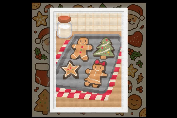 Gingerbread Cookies Cross – Christmas cross-stitch pattern preview