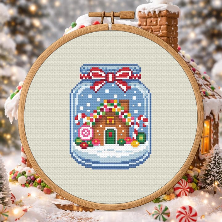 Gingerbread House Jar – Christmas Jar cross-stitch pattern preview