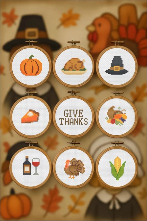 Give Thanks & Get Stitchin’ – 9 Patterns – Thanksgiving Bundle cross-stitch pattern preview
